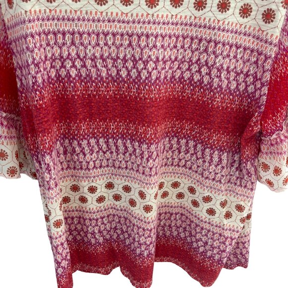 Lucky Brand Women's Top Size Large Red Multicolored Pattern Ruffled Sleeves - Picture 5 of 8
